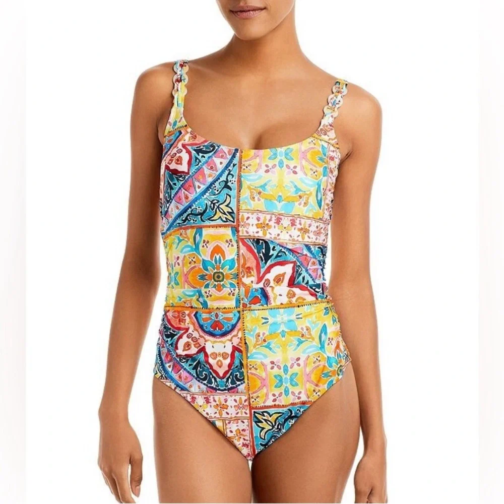 La Blanca Soliel Italian Mosaic Tile‎ Printed One Piece Swim Suit Large